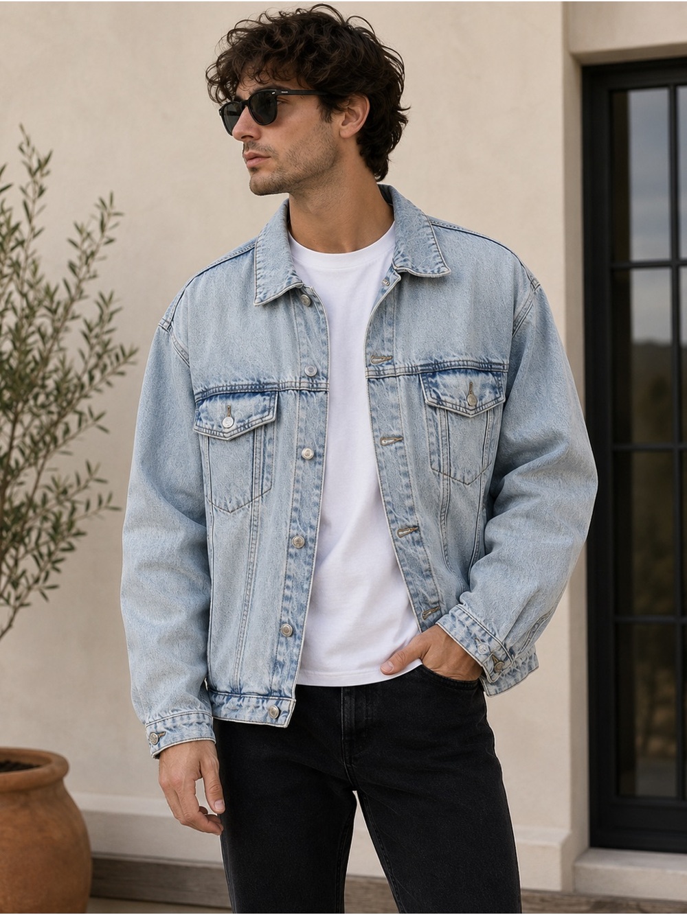 Pull&Bear Light Wash Denim Jacket Men’s XL Oversized Trucker Jacket Size XL